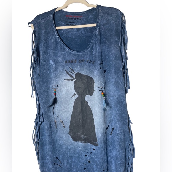 Seven Seventy Limited Edition Indigo Tie Dye Dress with fringed sides. Size L - Picture 5 of 7